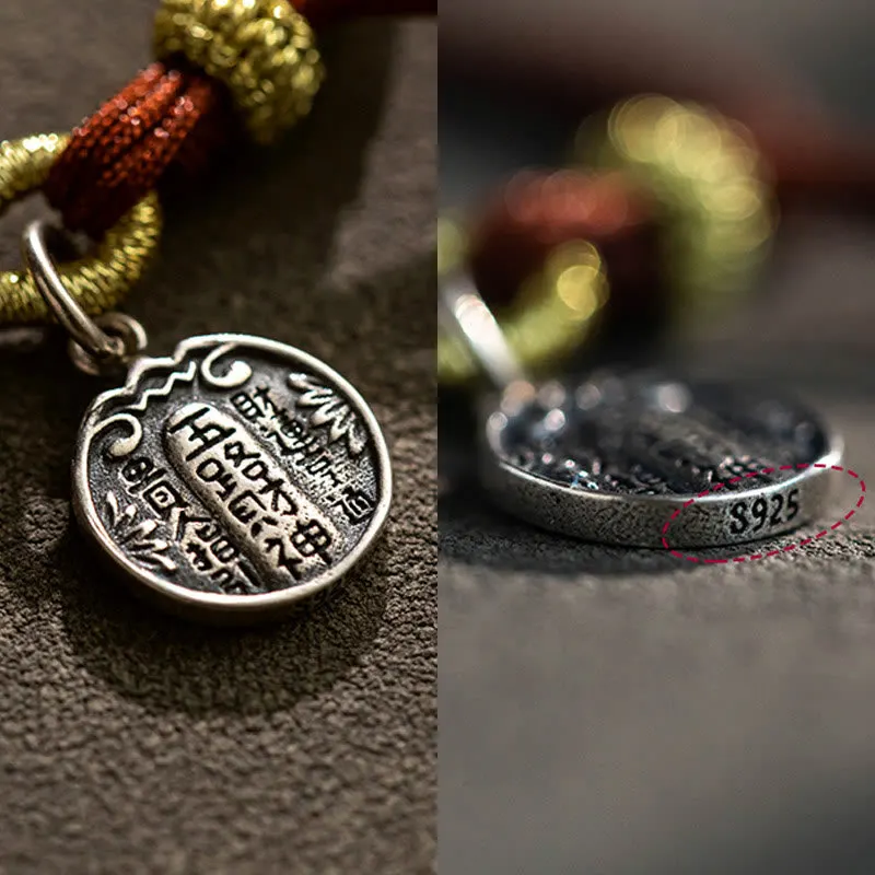 Handmade 925 Sterling Silver Five Directions Gods of Wealth Luck Protection String Braid Bracelet