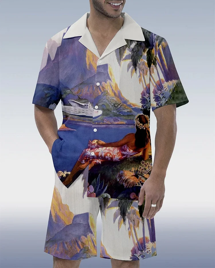 Casual Vacation Hawaiian  Short Sleeve Shirt Set at Hiphopee