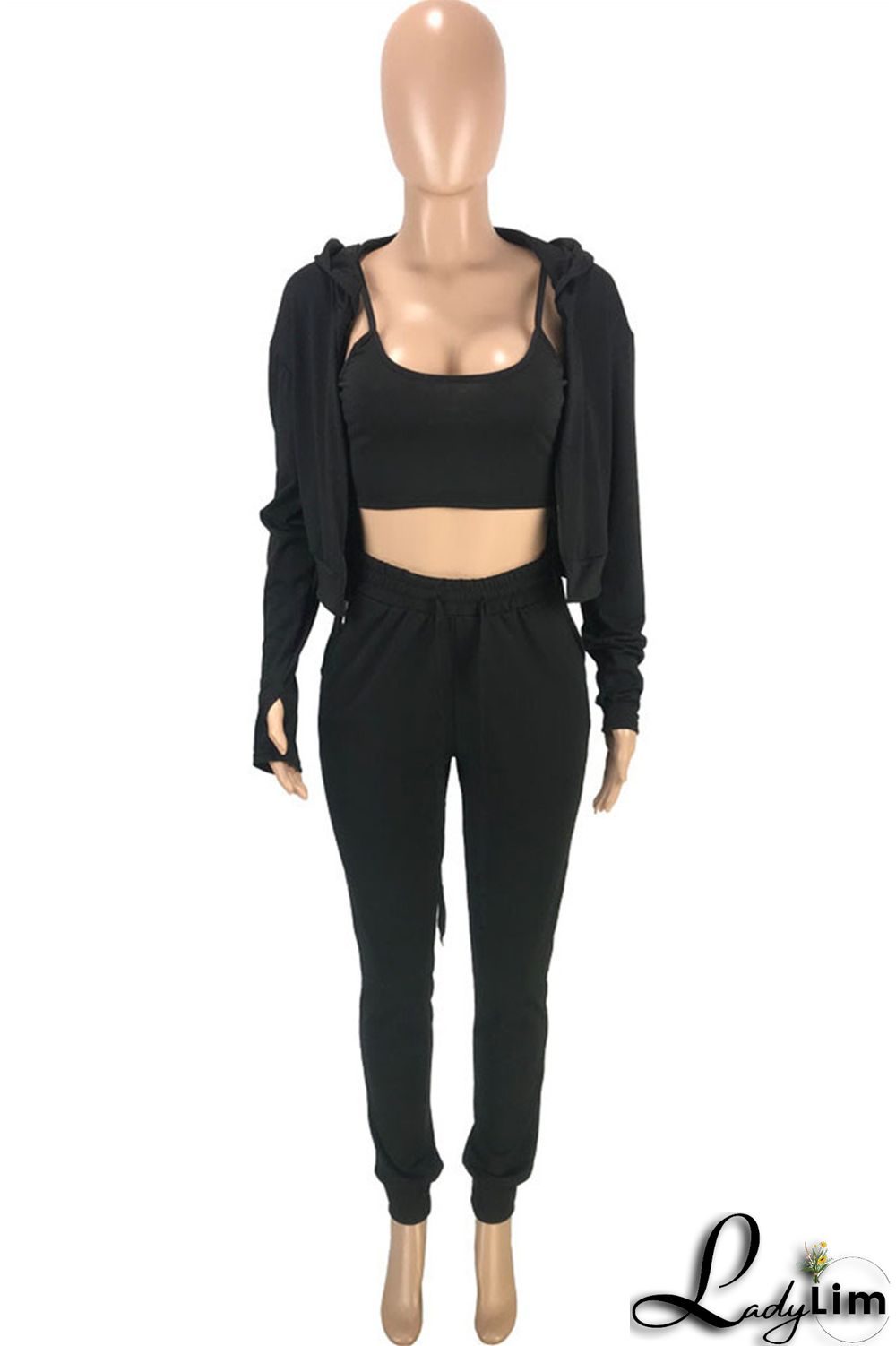 Pink Casual Sportswear Solid Cardigan Vests Pants Long Sleeve Three-piece Set