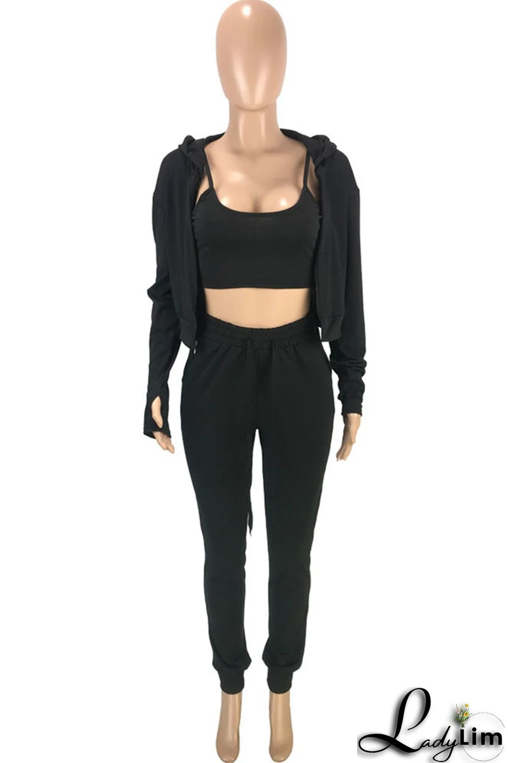 Pink Casual Sportswear Solid Cardigan Vests Pants Long Sleeve Three-piece Set