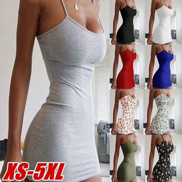 Solid Color Sleevless Spaghetti Strap Fitted Dress Summer Slim Short Dress Mini Dress Club Party Dress Women's Fashion