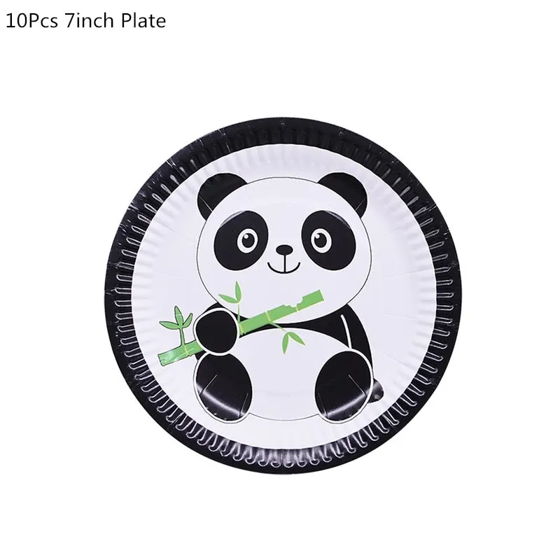 Cartoon Panda Theme Birthday Party Decorations Disposable Tableware Sets Plate Napkin Panda Party Balloon Baby Shower Favors