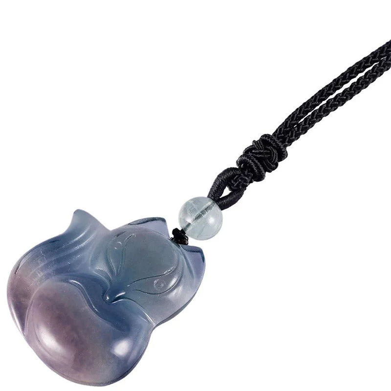Natural Fluorite Gold Sheen Obsidian Fox Pendant Protection Necklace