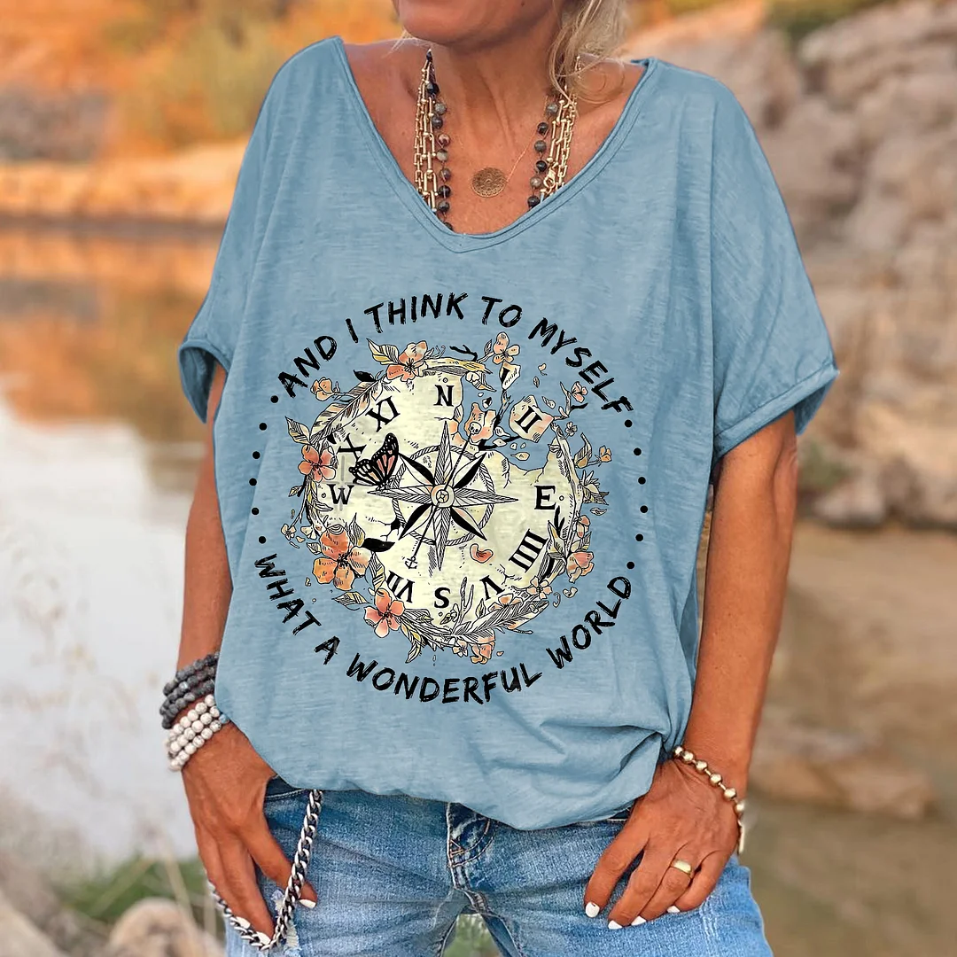 And I Think To Myself What A Wonderful World Printed Hippie T-shirt