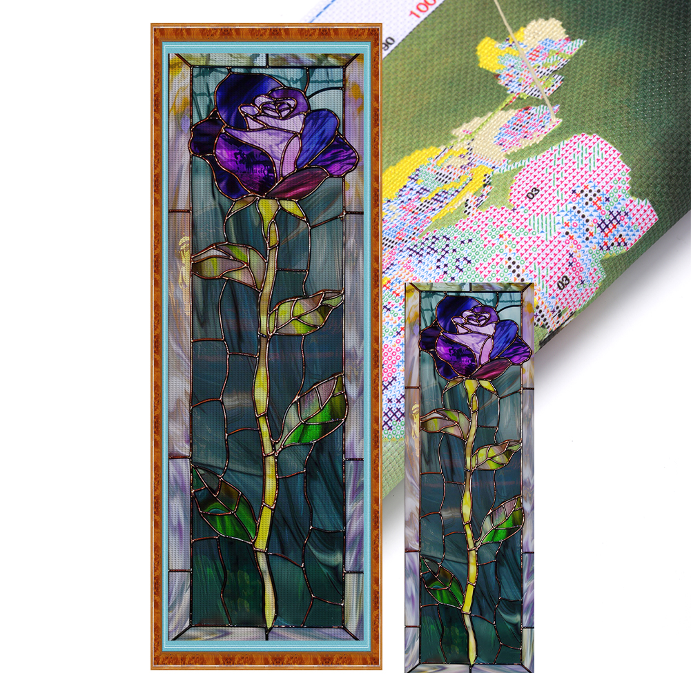 Flower Glass Painting Full 11CT Pre-stamped Canvas(30*90cm) Cross Stitch