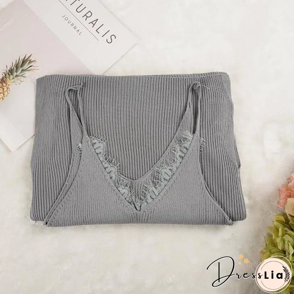 New Women Spaghetti Strap Dresses Split V-Neck Lace Patchwork Knitted Dress Ladies Sleeveless Bodycon Tank Dress Vestidos P022