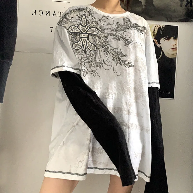 Xingqing Vintage Floral Print T Shirt Women Autumn Round Neck Long Sleeve Shirts Femme Casual Streetwear Y2k Tops 2021 Clothing