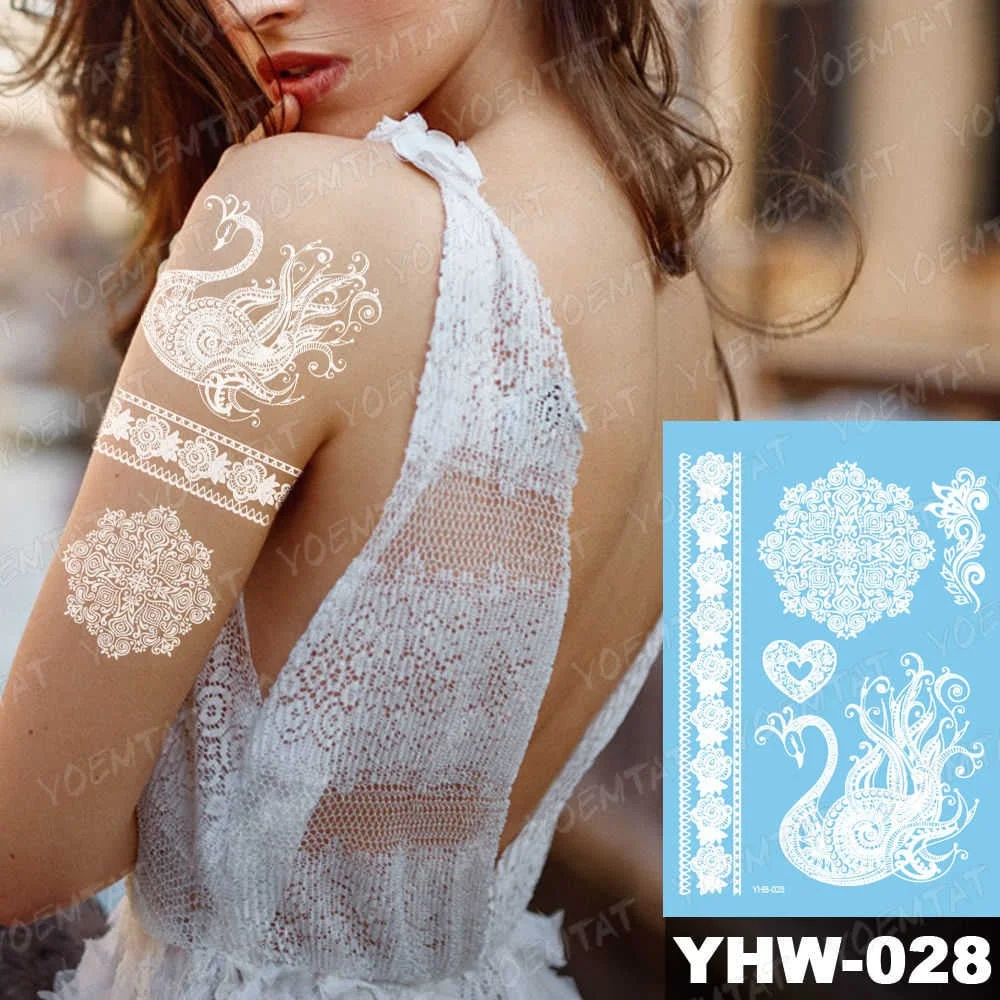 Indian Arabic Designs Temporary Waterproof Tattoo sticker Lace White Bride Tatto Paste Fake Tatoo Mandala Body Art Hand Choker