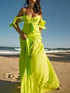 Fluorescent Green Off-The-Shoulder Maxi Dress