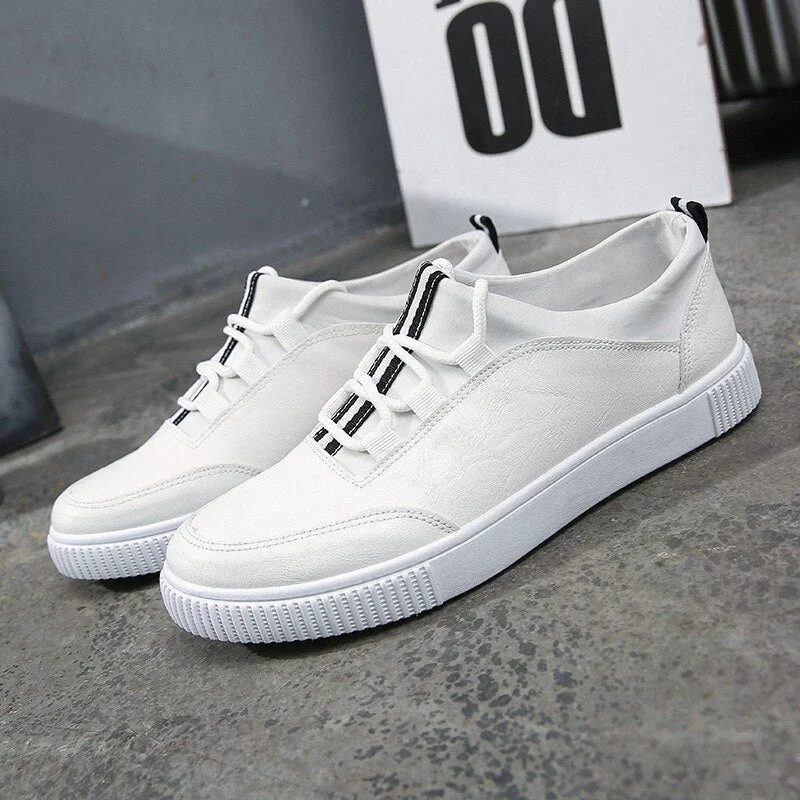 2020 New Mens PU Leather Shoes Fashion Sneakers Casual Loafers Flats Skateboarding Shoes Low Cut Trend Creepers Brand Design