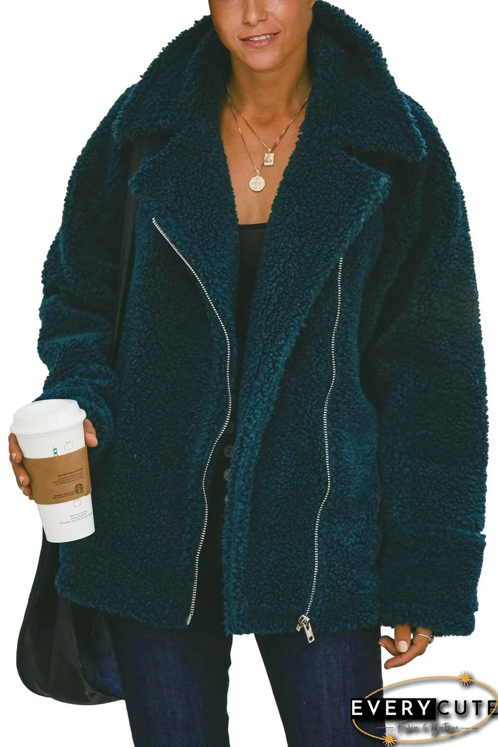 Green Breaker Pocketed Sherpa Statement Jacket