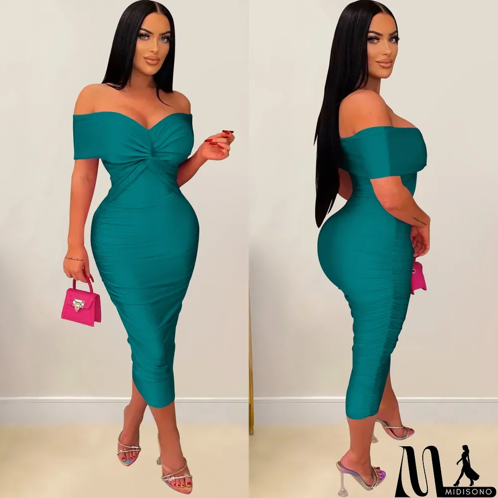 MidiSono - Sexy Cross Wrap Chest Cross Pleated Maxi Dress