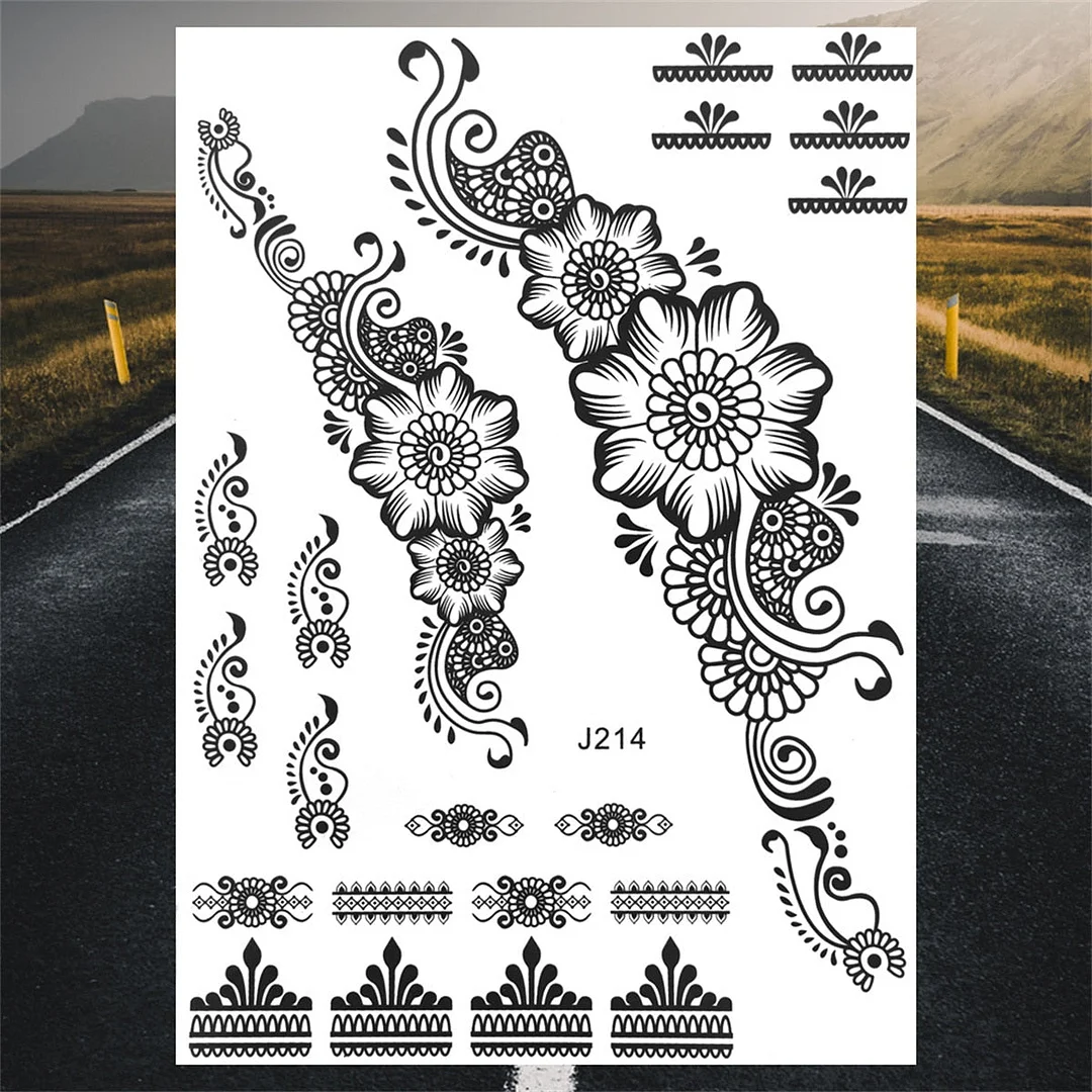 Henna Pendant Temporary Tattoos For Women Undertboob Girls Realistic Butterfly Rose Flower Fake Tattoo Sticker Chest Tatoos