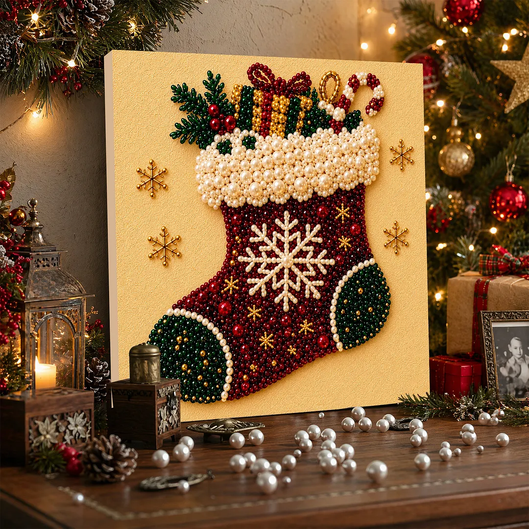 Framed Pearl Painting Kit Christmas Stocking 11.81x11.81in
