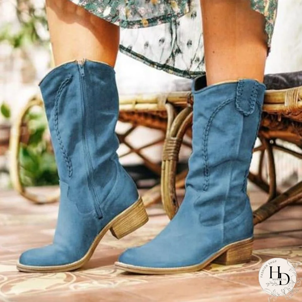 Vintage Round Toe Zipper Boots