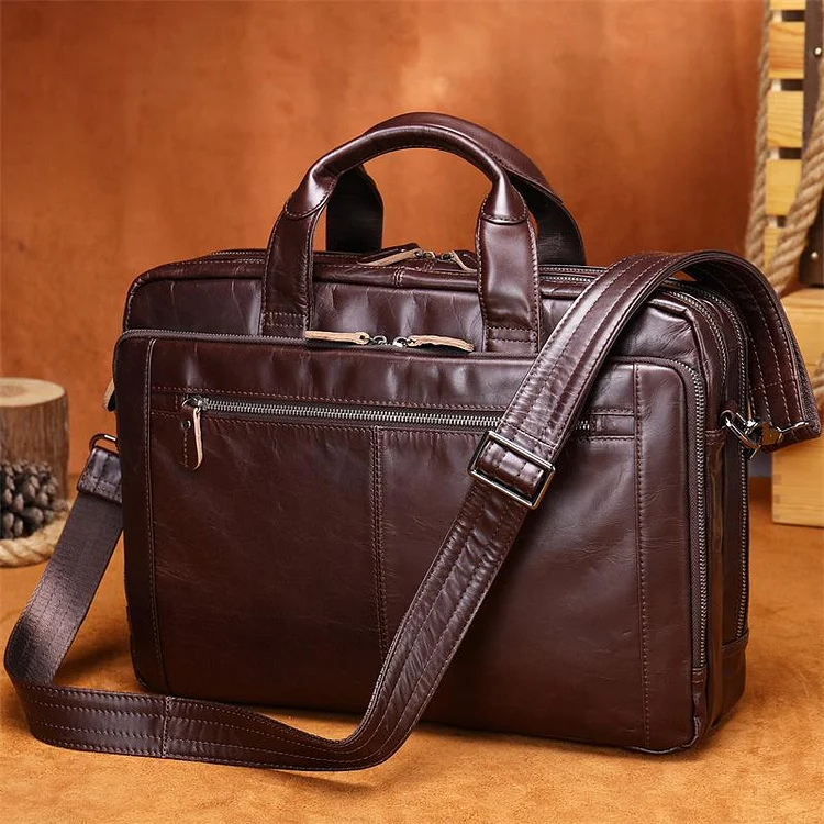 Genuine Leather Men's Handbag Business Travel Crossbody Bag