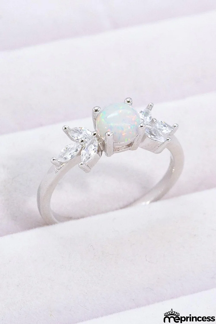 925 Sterling Silver Opal and Zircon Ring