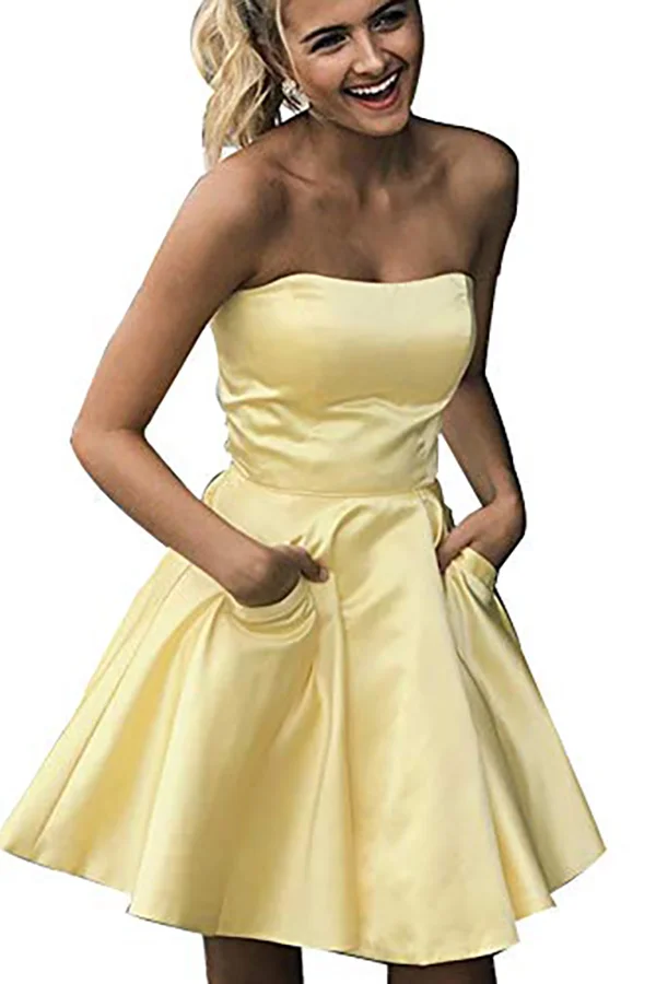 Strapless Short Bridesmaid Dress With Pockets PM5814