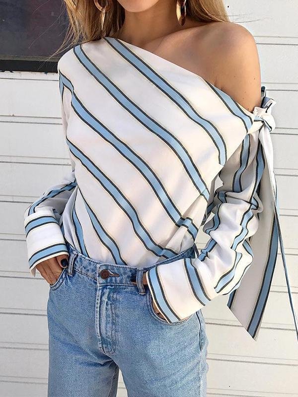 Asymmetric off the shoulder striped top