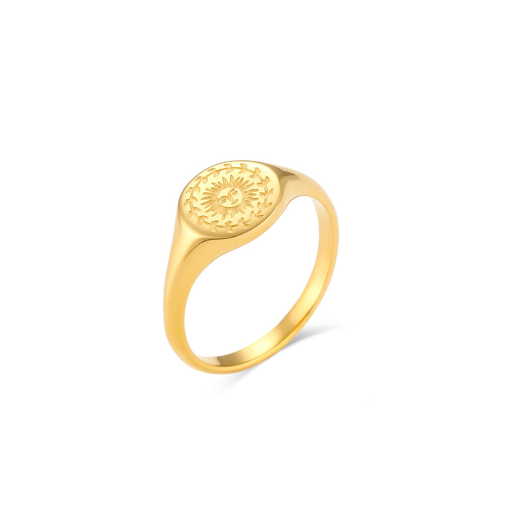 Women Fashion Circle Geometric Stainless Steel 18K Gold Plated Rings