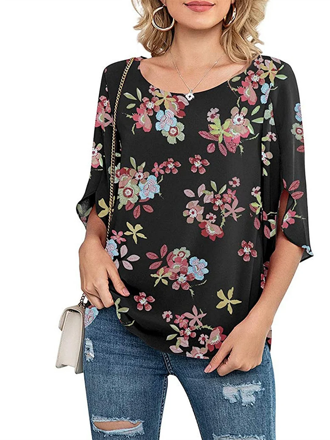 Women Half Sleeve V-neck Solid Color Dress