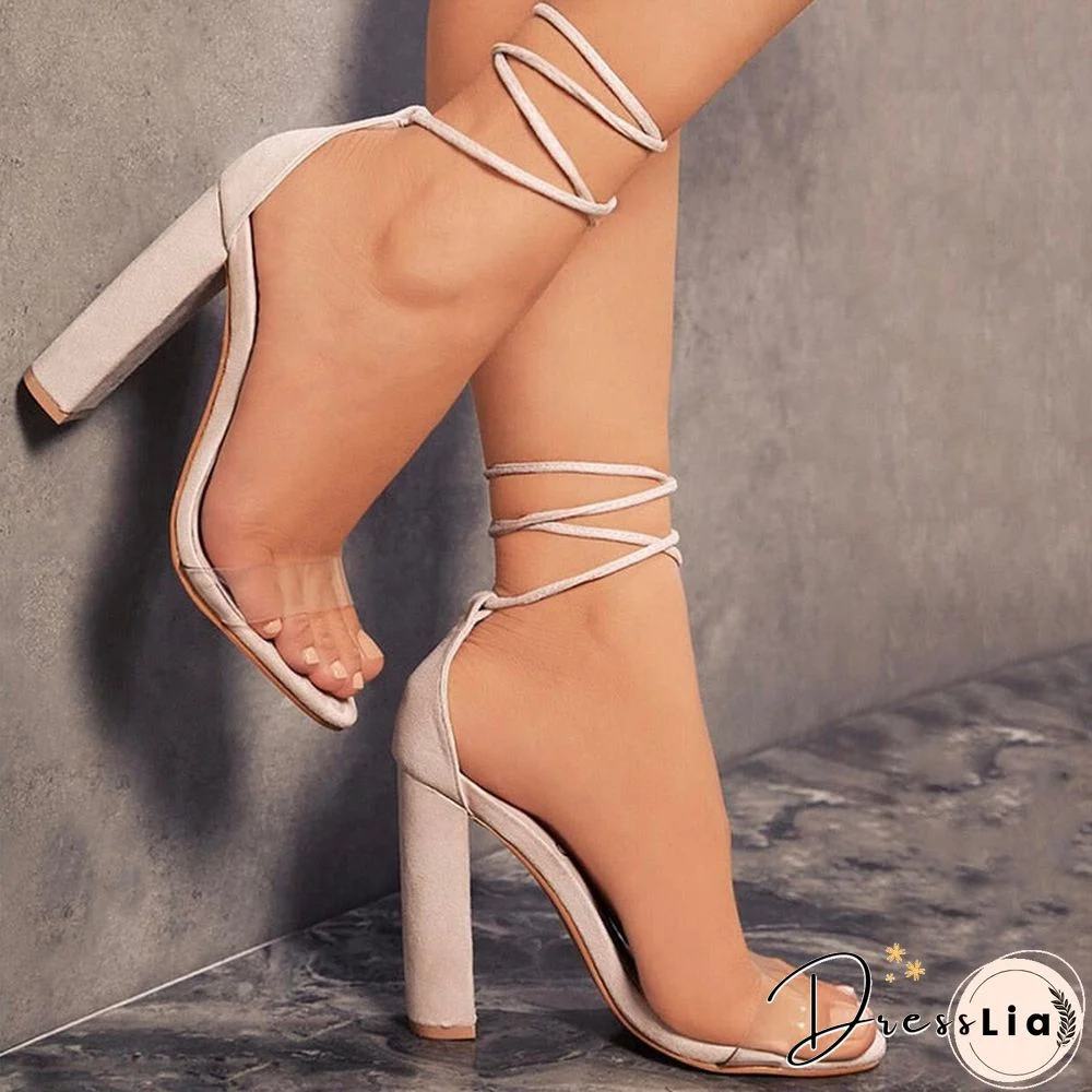 Back To School Outfits   Summer Women Thin High Heels Shoes Sandals Transparent Gladiator Ankle Strap Sexy Pump Female Party Wedding Ladies Plus Size