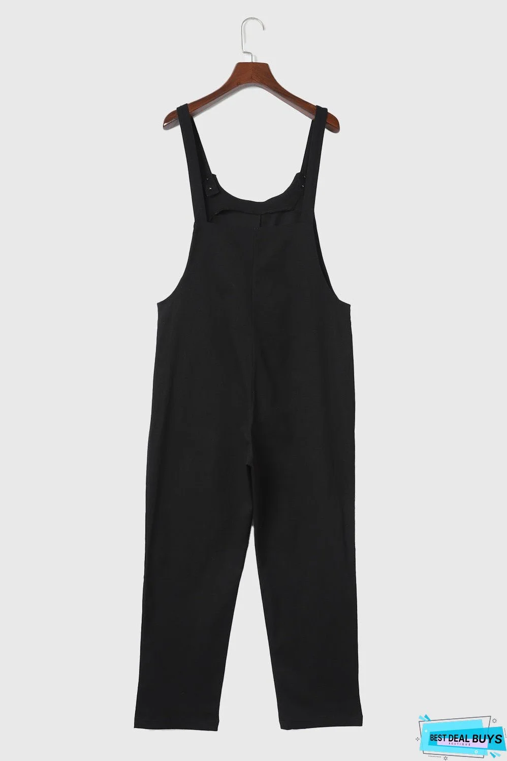 Button Straps Pocketed Cropped Jumpsuit