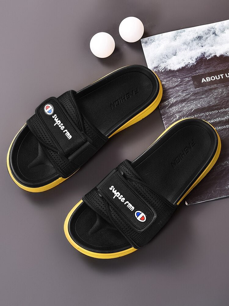 Summer 2021 New Velcro Champion Slippers Men's Outer Wear Trend Non-Slip One-Word Drag Plus Size 46 Beach Shoes Women's Slippers