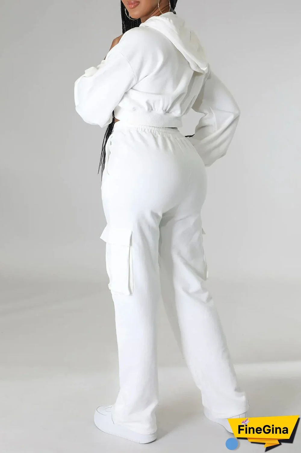 White Casual Solid Patchwork Hooded Collar Long Sleeve Two Pieces