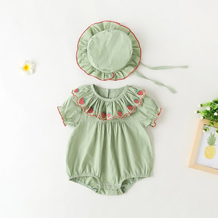 Baby Strawberry Bodysuit with Hat