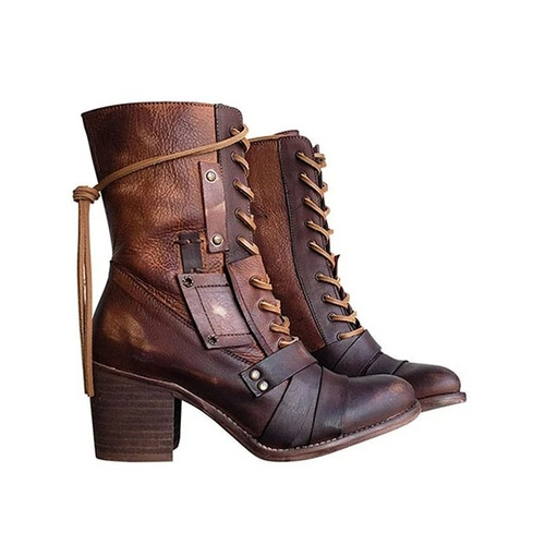 Vintage Lace-Up Pointed Boots