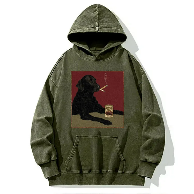 black dog cigarette Tokyo-Mood Smoking Cool Black Dog With Cigarette And Whiskey Washed Unisex  Hoodie