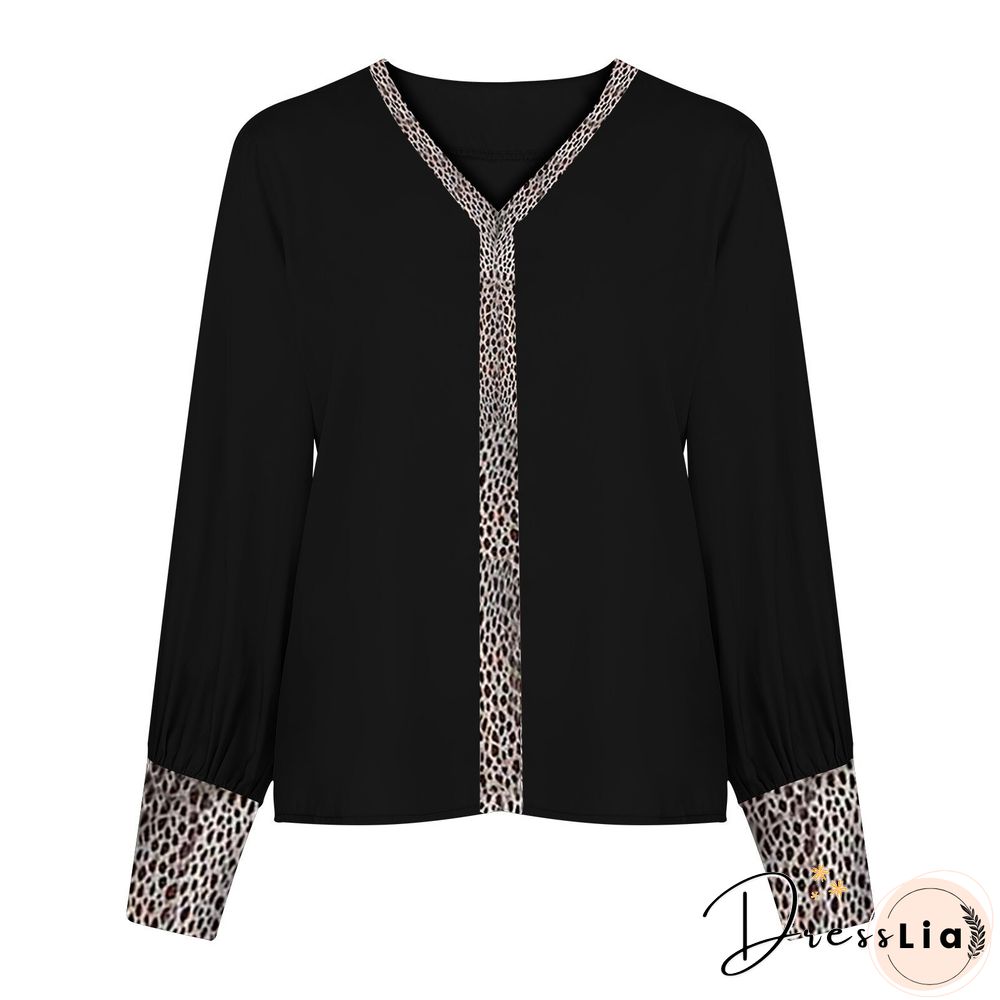 Top Casual V-Neck Hollow Lace Patchwork Long Sleeve Top Women's Workwear Shirt White Top New