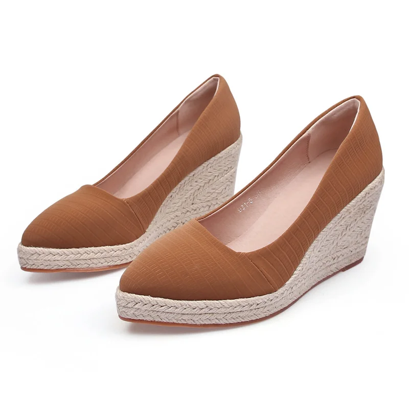 Wongn Wongn And Autumn Slope With Thick Platform High Heel Pointed Single Shoes Women Grass Hemp Rope Bottom