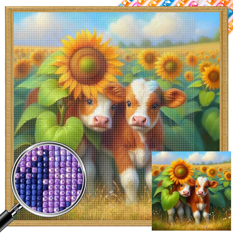 Calf In Flower Field - Full AB Square Drill Diamond Painting - 40*40CM(Picture)