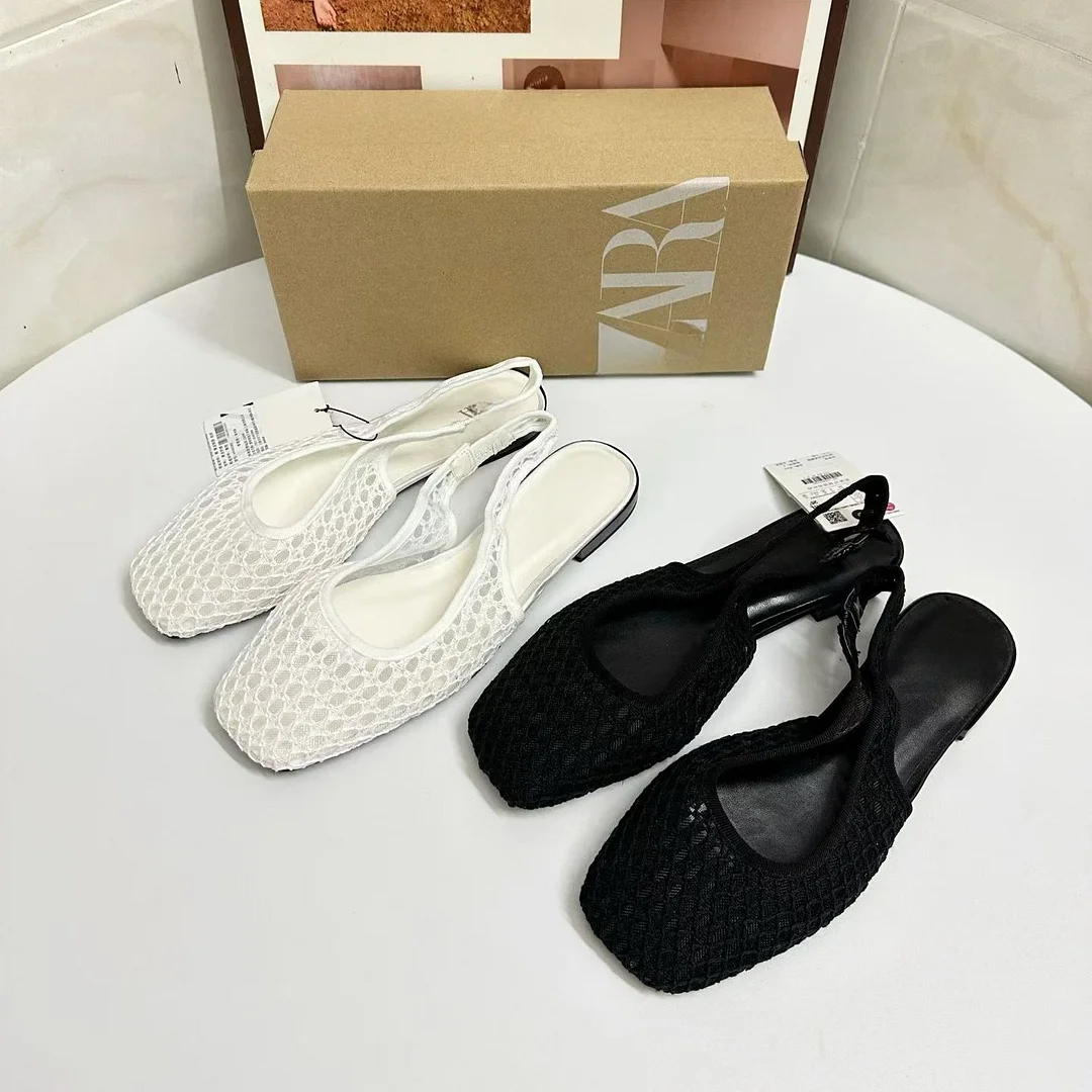 Breakj Breakj Home 2025 Small Korean Version Of Hand-Woven Fishing Net Bag Head Sandals Women's Summer Flat Bottom Behind The Stumbling Cold Slippers