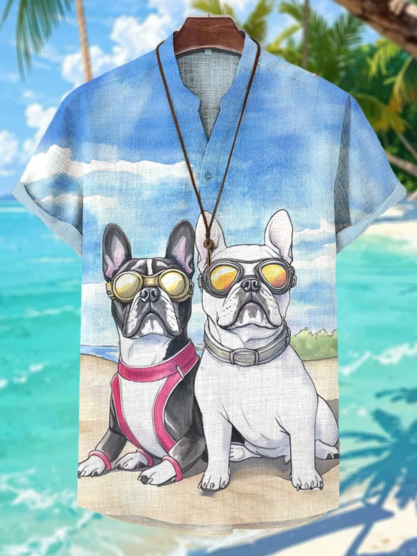 Men's Two Dogs International Dog Day Art Print V Neck T-Shirt