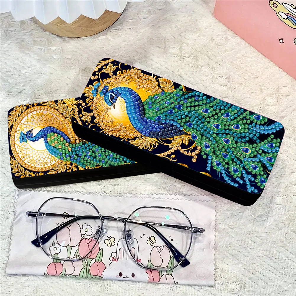 2Pcs 5D DIY Peacock Diamond Painting Glasses Case Kit Diamond Art Glasses Case