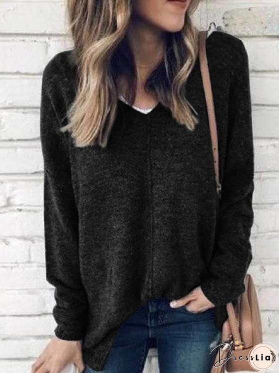 Women's Relaxed Fit V-Neck Long Sleeve Top