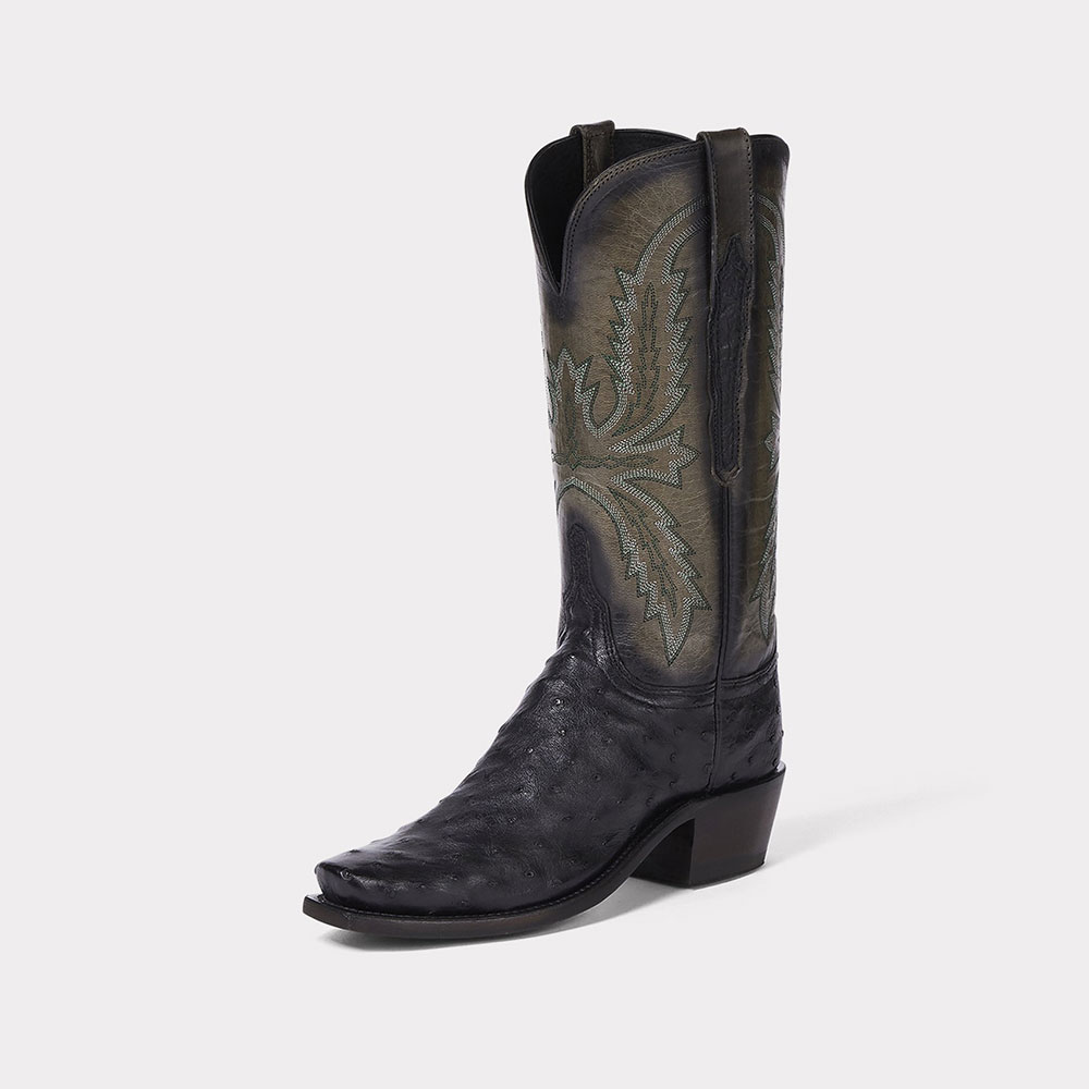 Black & Olive Square Toe Block Heel Mid Calf Cowboy Boots for Women Nicepairs