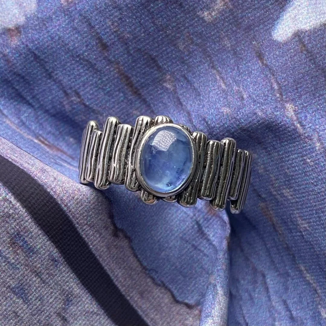 Aquamarine S925 Silver Adjustable Retro Ring