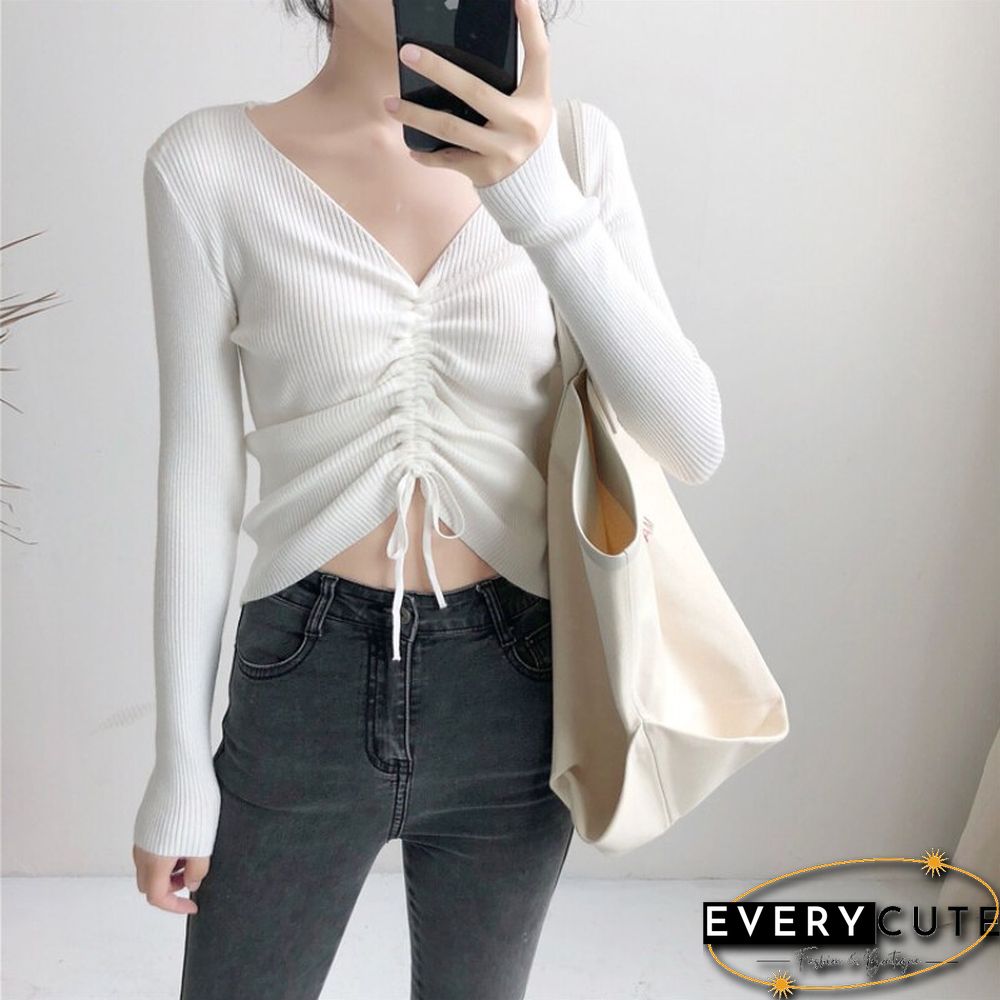Sexy Neck Lace Crop Sweaters Women Solid Long Sleeve Knitted Pullover Womens Korean Style