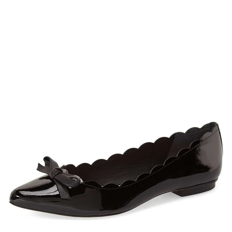 Black Curvy Bow Comfortable Flats |FSJ Shoes
