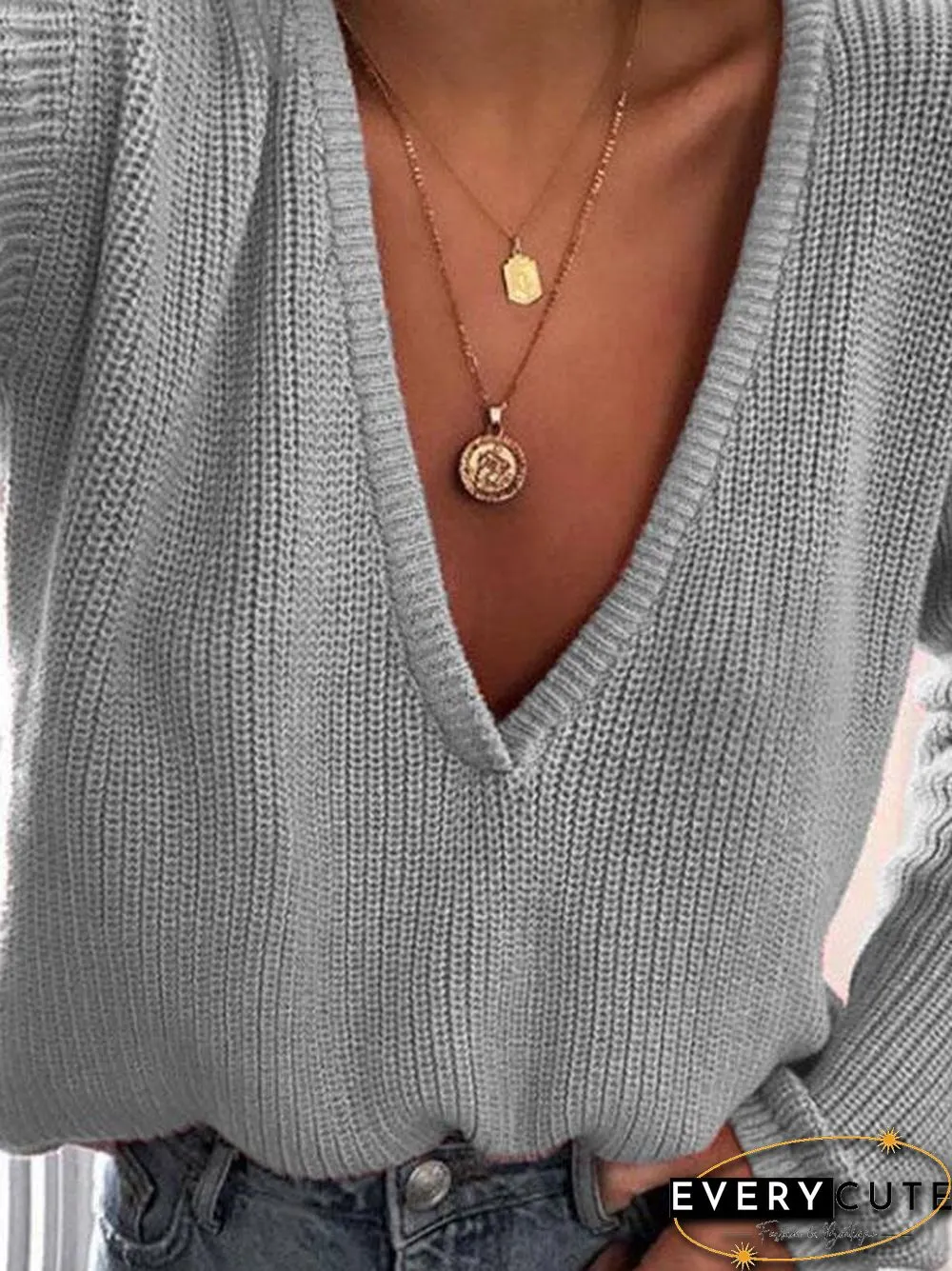 Simple 7 Colors V-neck Sweater Tops