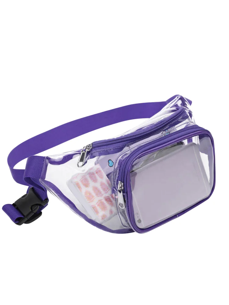 PVC Belt Bag Clear Waterproof Fashion Unisex Fanny Pack for Gifts (Purple)