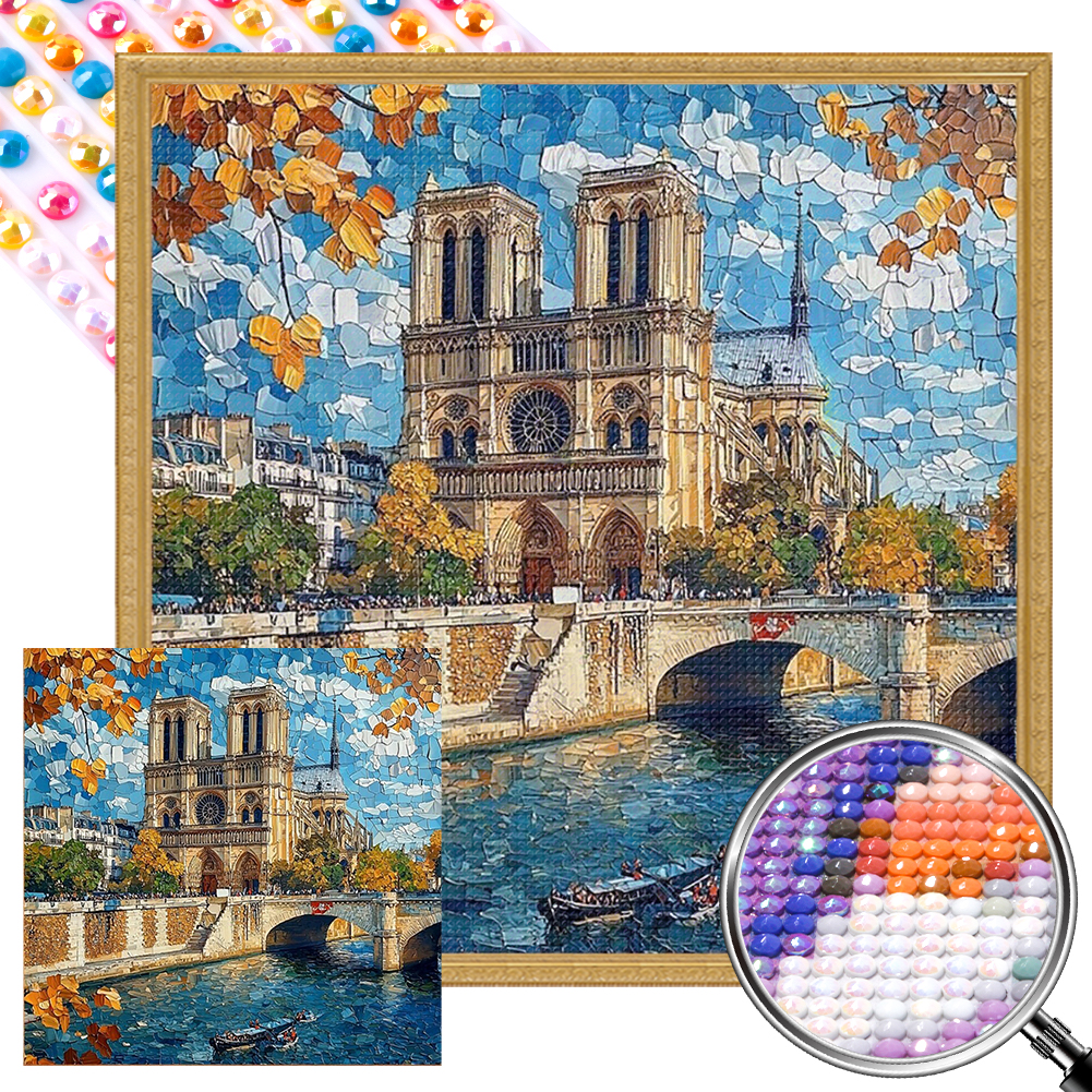City Riverside 40*40cm(picture) full round drill diamond painting with 3 to 5 colors of AB drills