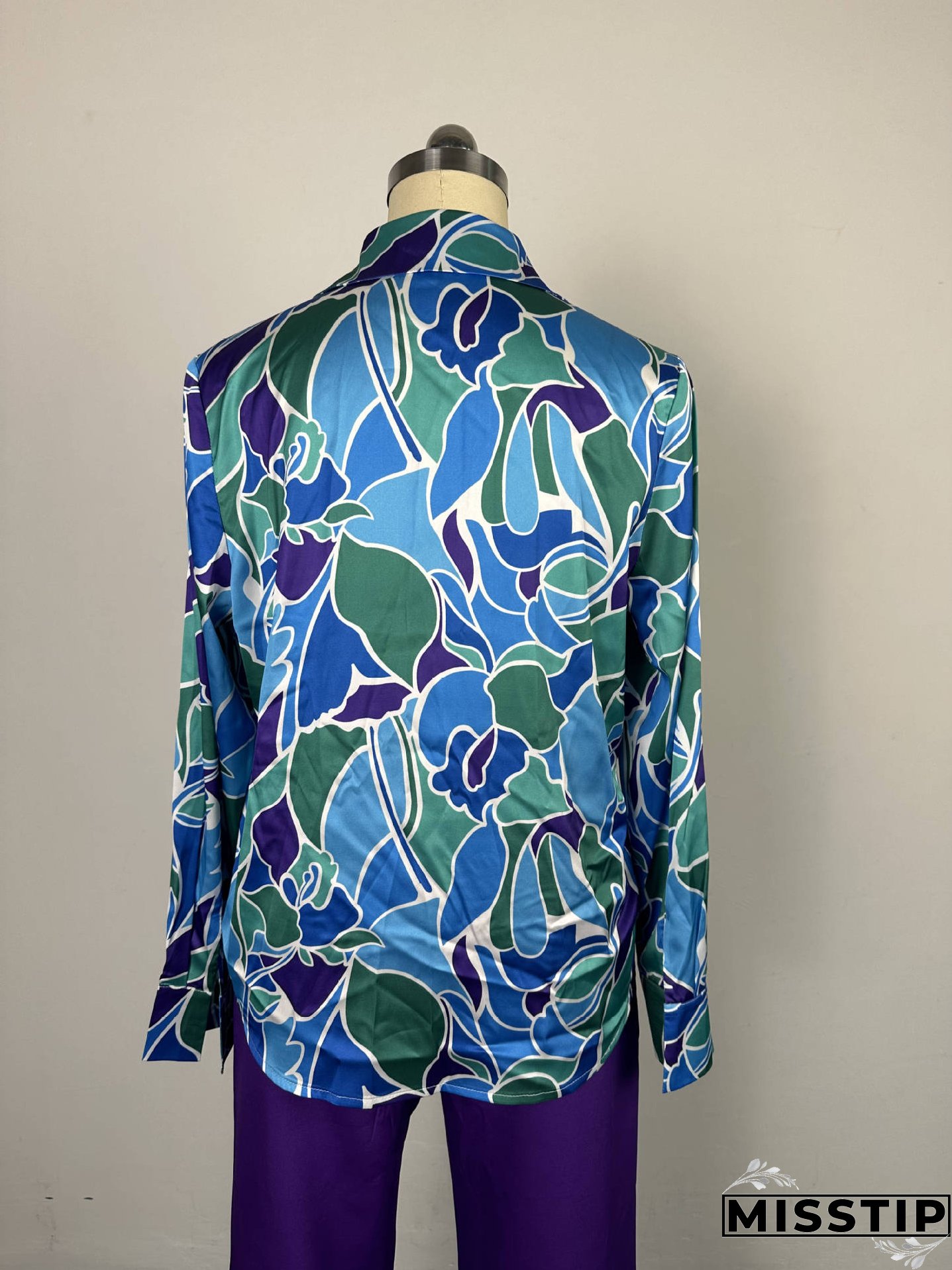 Women Chic printed long-sleeved shirt and wide-leg trousers Casual two-piece set