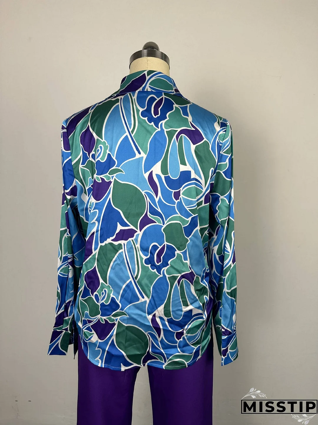 Women Chic printed long-sleeved shirt and wide-leg trousers Casual two-piece set