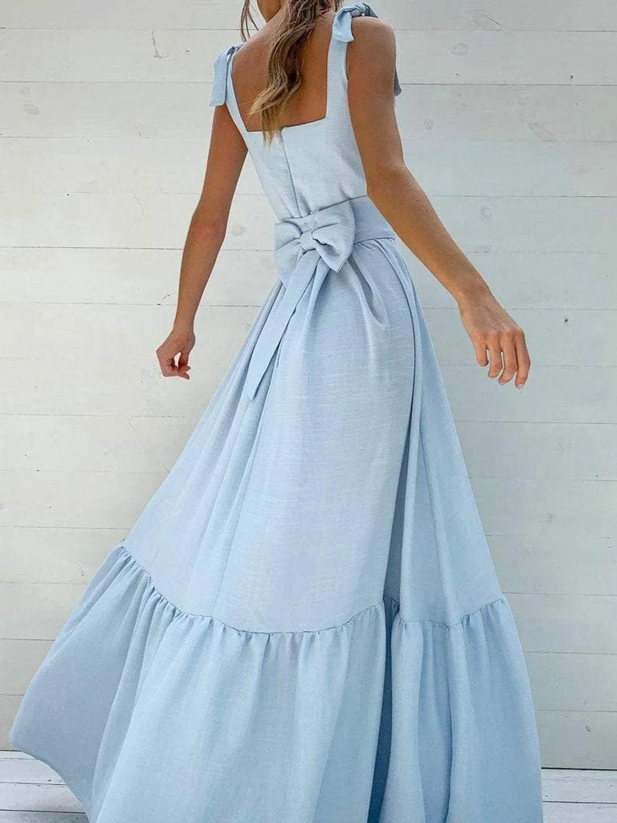 Square Neck Sleeveless Maxi A-Line Dress