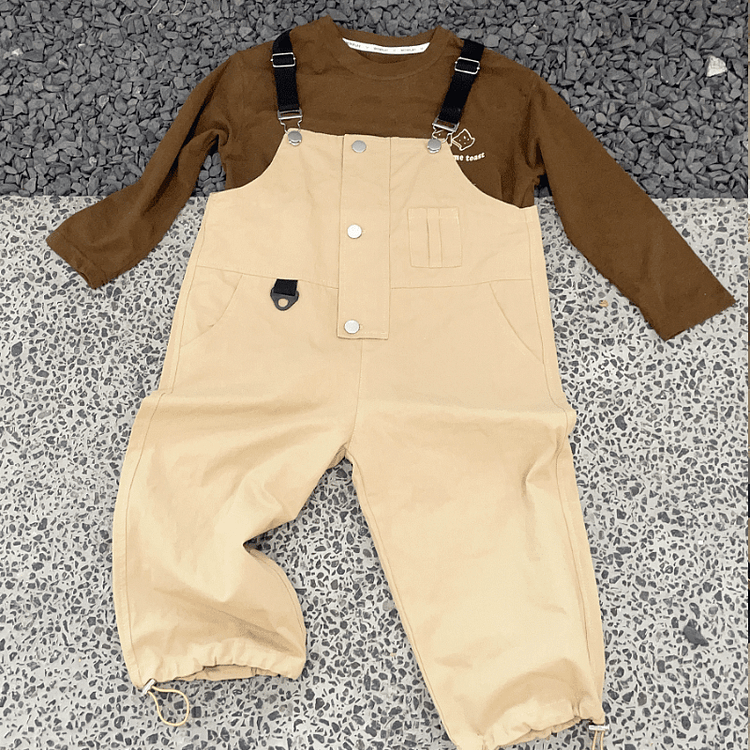 Mommy and Me Solid Color Cargo Overalls